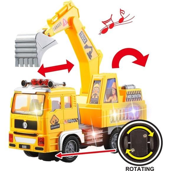 3-in-1Toy Trucks,Automatic Bump & Go Fire Truck Toy,Garbage Truck,Play Excavator - Picture 6 of 7